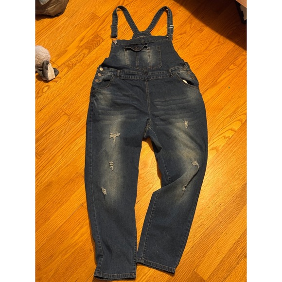 Shein Curve Women's 3XL Distressed Denim Overalls Jeans Jumpsuit - Picture 1 of 4